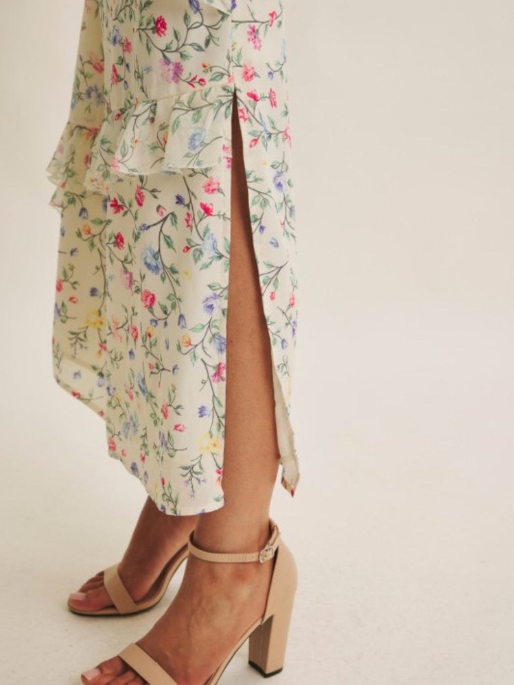 Floral Fantasy Asymmetrical Ruffled Maxi Dress Small - Picture 7 of 8
